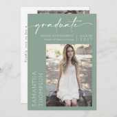 Sage Green Minimalist Two Photo Graduparty Kaart (Voorkant / Achterkant)