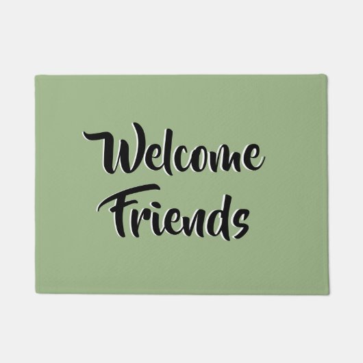 Sage Green Minimalist Typography Welcome Friends Deurmat (Voorkant)