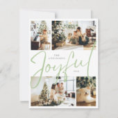 Sage Green Minimalist Vier Foto Joyful Kerstmis Feestdagenkaart (Voorkant)