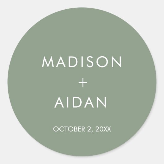 Sage Green Minimalist Wedding Favors Ronde Sticker (Voorkant)