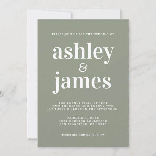 Sage Green Minimalist Wedding Invitation Kaart (Voorkant)