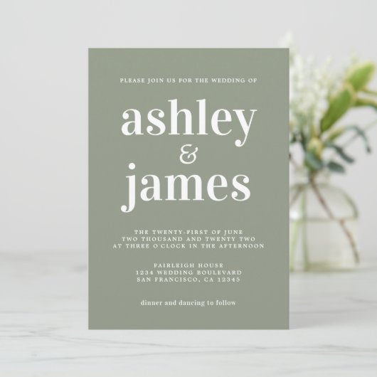 Sage Green Minimalist Wedding Invitation Kaart (Staand voorkant)
