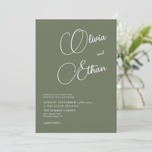 Sage Green Minimalist Wedding Invitation Kaart (Staand voorkant)