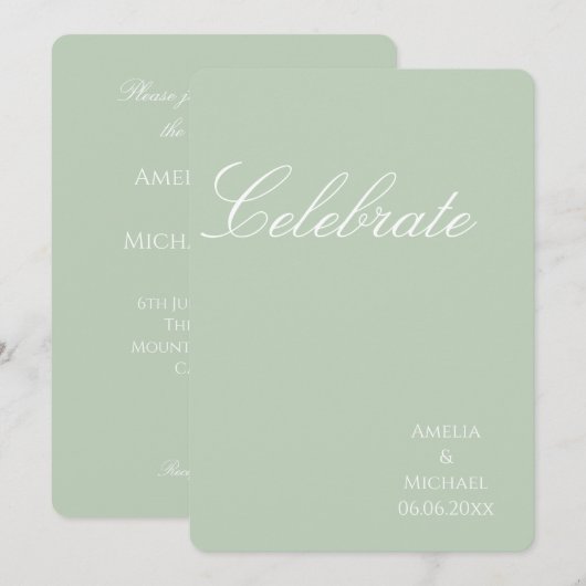Sage Green Minimalist Wedding Kaart (Voorkant / Achterkant)