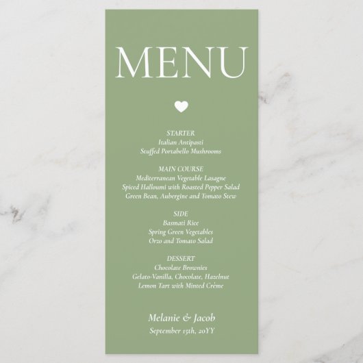 Sage Green Minimalist Wedding Menu Flat Kaart (Voorkant)