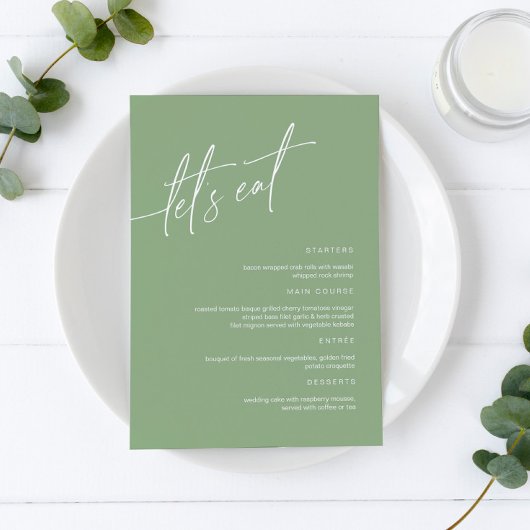 Sage Green Minimalist Wedding Menu Kaart
