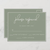 Sage Green Minimalist Wedding RSVP Briefkaart (Voorkant / Achterkant)