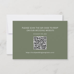 Sage Green Minimalist Wedding RSVP QR Code Kaart Notitiekaartje