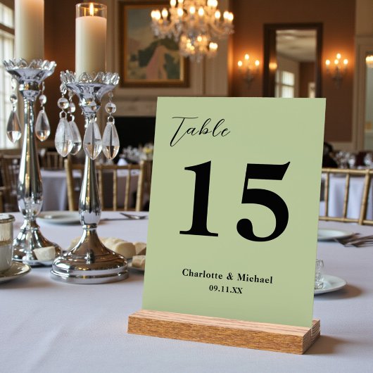 Sage Green Minimalist Wedding Table Number Acryl Bord