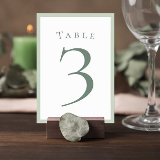 Sage Green Minimalist Wedding Table Number Card Kaart