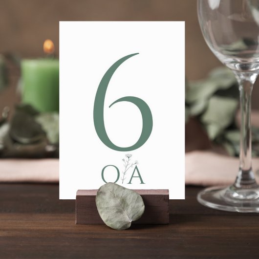 Sage Green Minimalist Wedding Table Number Card Kaart