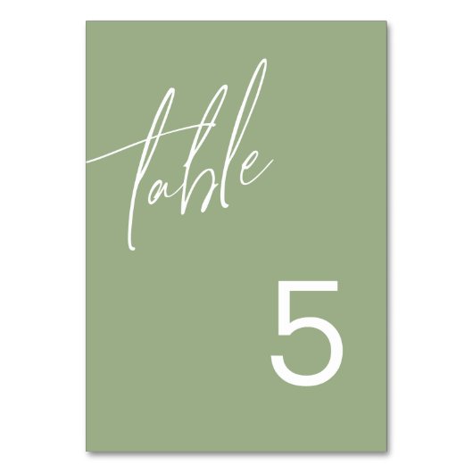 Sage Green Minimalist Wedding Table Number Kaart (Achterkant)