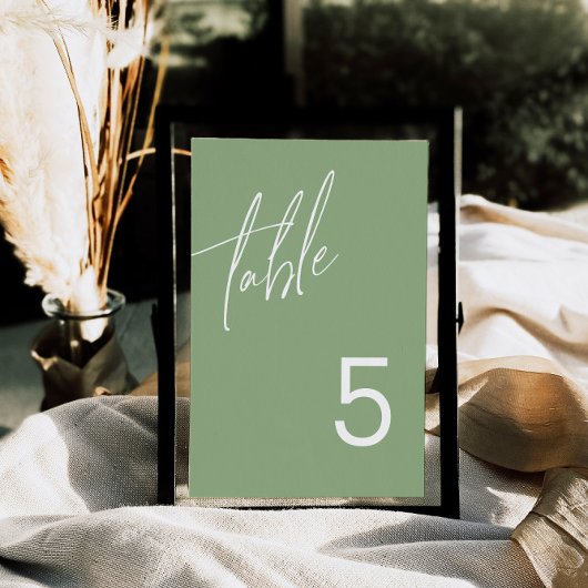Sage Green Minimalist Wedding Table Number Kaart