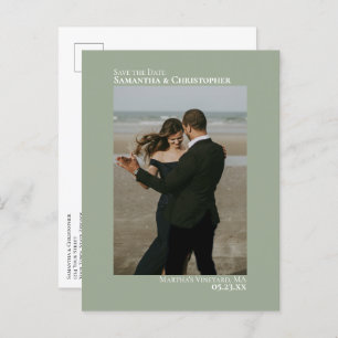 Sage Green Minimalist Weduwfoto Save the Date Aankondigingskaart