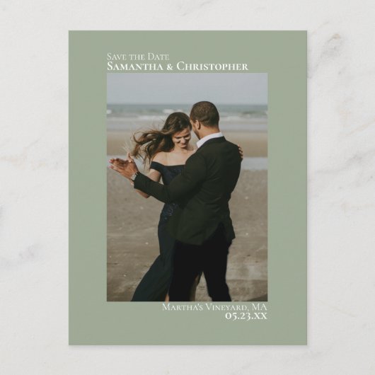 Sage Green Minimalist Weduwfoto Save the Date Aankondigingskaart (Voorkant)