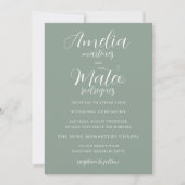 Sage Green Minimalist White Script Wedding Kaart (Voorkant)