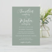 Sage Green Minimalist White Script Wedding Kaart (Staand voorkant)