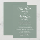 Sage Green Minimalist White Script Wedding Kaart (Voorkant / Achterkant)