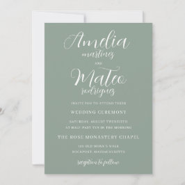 Sage Green Minimalist White Script Wedding Kaart