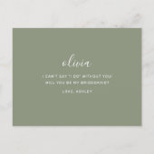 Sage Green Minimalist Woodland Bruidsmeisje Voorst Briefkaart (Achterkant)