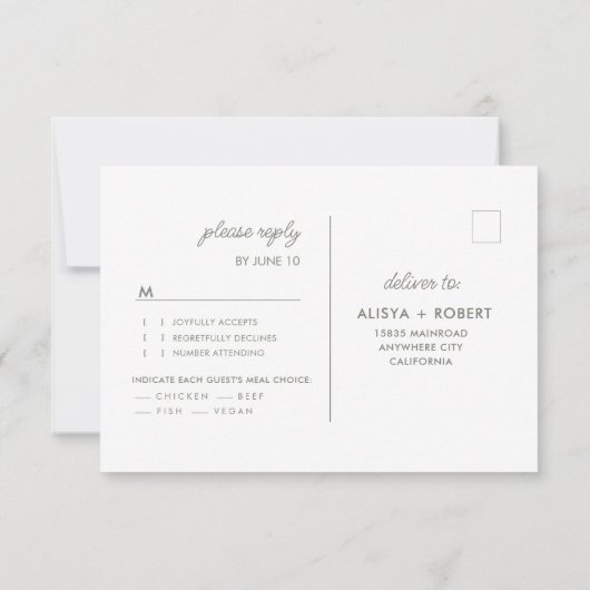 Sage Green Minimalistic RSVP Wedding Response Kaar (Achterkant)