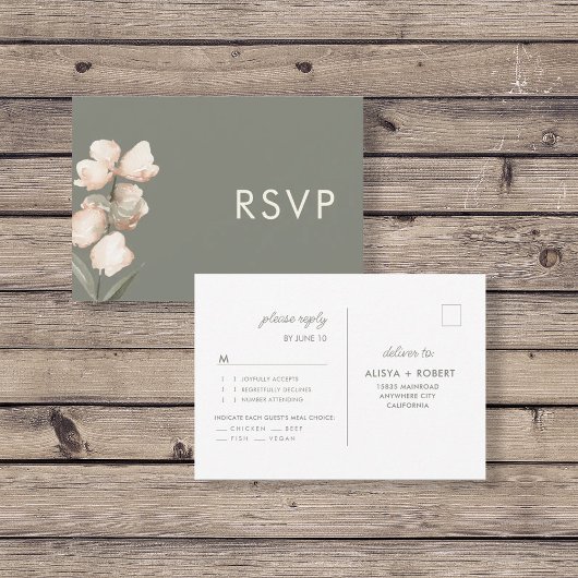 Sage Green Minimalistic RSVP Wedding Response Kaar