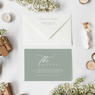 Sage Green Minimalistic Wedding Details Informatiekaartje
