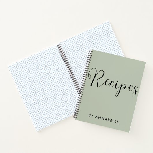 Sage Green Minimalistical Simple Recipe Book Notitieboek (Binnen)