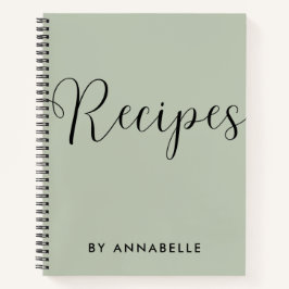 Sage Green Minimalistical Simple Recipe Book Notitieboek