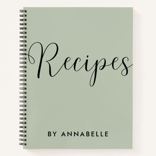 Sage Green Minimalistical Simple Recipe Book Notitieboek (Voorkant)