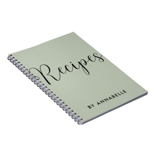 Sage Green Minimalistical Simple Recipe Book Notitieboek (Rechterzijde)