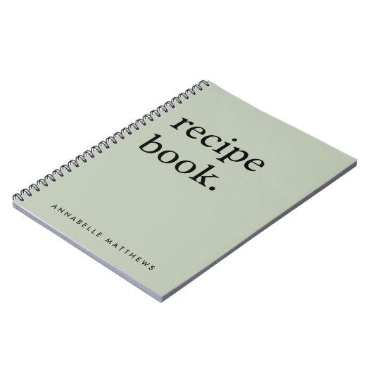 Sage Green Minimalistical Simple Recipe Book Notitieboek (Linkerzijde)