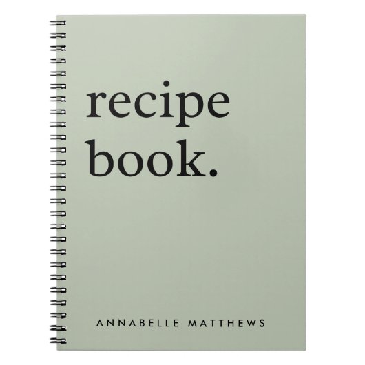 Sage Green Minimalistical Simple Recipe Book Notitieboek (Voorkant)