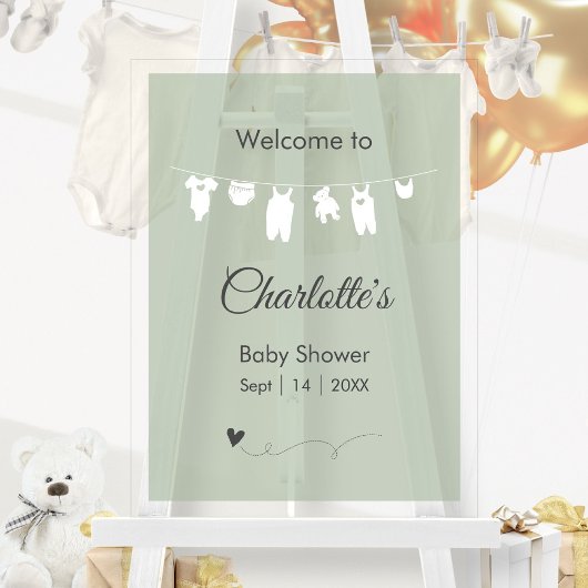 Sage Green minimalistisch doorschijnend Baby showe Acryl Bord