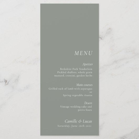 Sage Green Minimalistisch & Elegant bruiloft Menu (Voorkant)