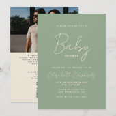 Sage Green Minimalistisch Genderneutraal Baby show Kaart (Voorkant / Achterkant)