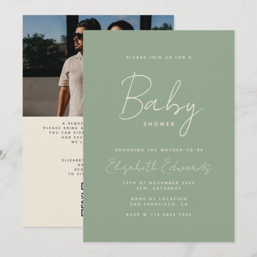 Sage Green Minimalistisch Genderneutraal Baby show Kaart (Voorkant / Achterkant)