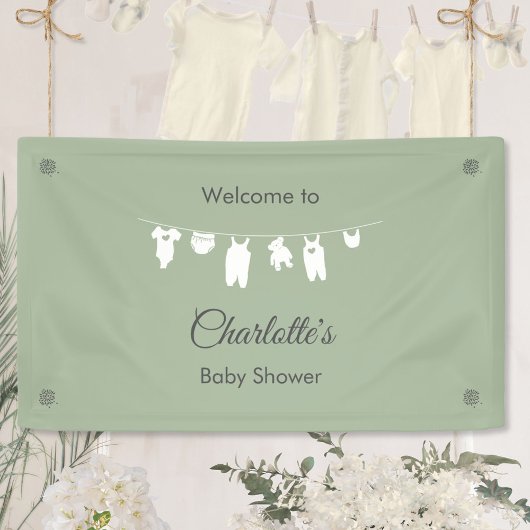 Sage Green Minimalistisch Genderneutraal Baby show Spandoek