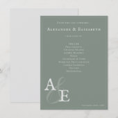Sage Green Minimalistisch Monogram Trouwprogramma (Voorkant / Achterkant)