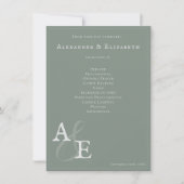 Sage Green Minimalistisch Monogram Trouwprogramma (Voorkant)