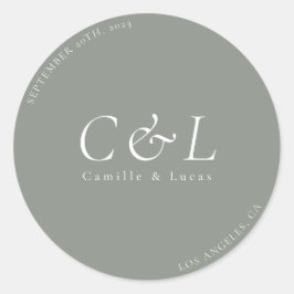 Sage Green Minimalistische bruiloft ronde sticker