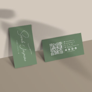 Sage Green minimalistische elegante scanbare QRcod Visitekaartje