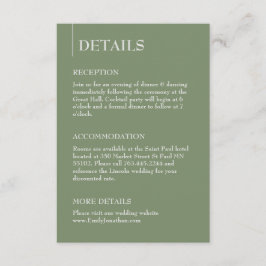 Sage Green minimalistische ontvangstgegevens en RS Informatiekaartje