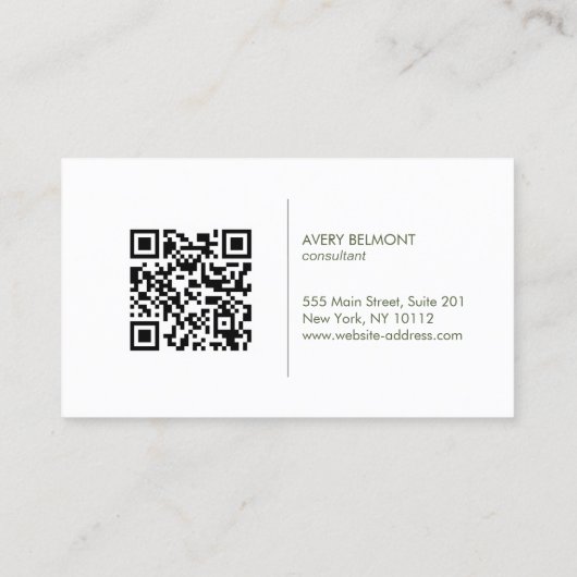 Sage Green Minimalistische Professionele QR-code Visitekaartje (Achterkant)