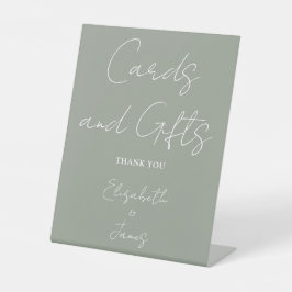 Sage Green minimalistische script Kaarten en gesch Reclamebord Met Voetstuk