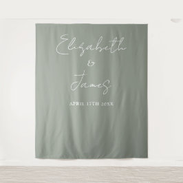 Sage Green Minimalistische Wedding Foto Achtergron Wandkleed