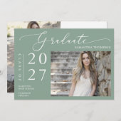 Sage Green Minimum Afstuderen Script School Photo Kaart (Voorkant / Achterkant)