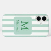 Sage Green Mint Stripes Monogram Classic Font Case-Mate iPhone Case (Achterkant (horizontaal))