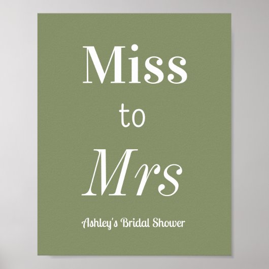 Sage Green Miss to Mrs Bruilofts Poster (Voorkant)