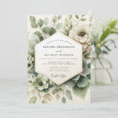 Sage Green Misted Flora Wedding Kaart (Staand voorkant)